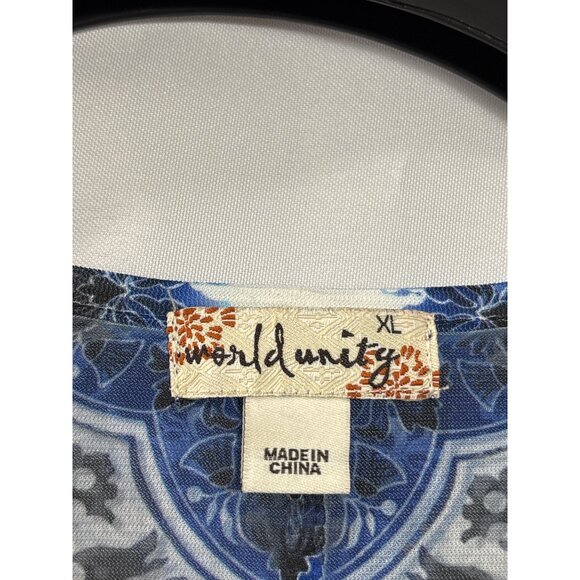 Womens World Unity XL Semi Sheer Mesh Tunic Top Embellished Neckline Sublimation - Picture 4 of 6